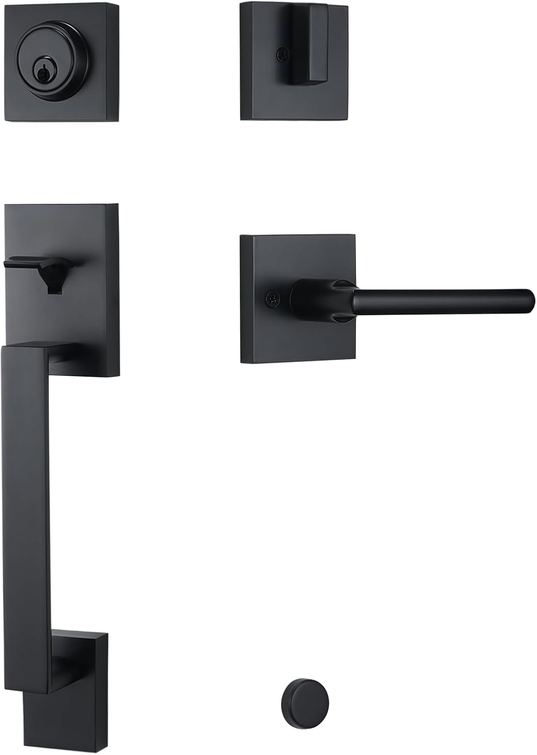 Modern Satin-Brass Front Door-Handle - Entry Door Lock with Single Cylinder Deadbolt,Exterior Door Lever Set 3 Keys,Reversible for Left and Right Hand Door