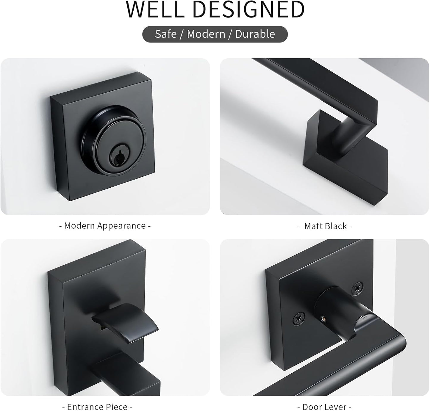 Modern Satin-Brass Front Door-Handle - Entry Door Lock with Single Cylinder Deadbolt,Exterior Door Lever Set 3 Keys,Reversible for Left and Right Hand Door