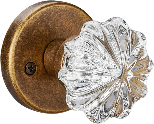 Aged Brass Crystal Passage Door Knob – Vintage Glass Interior Door Handle, Elegant Gold Hardware for Hallway, Closet, and Pantry