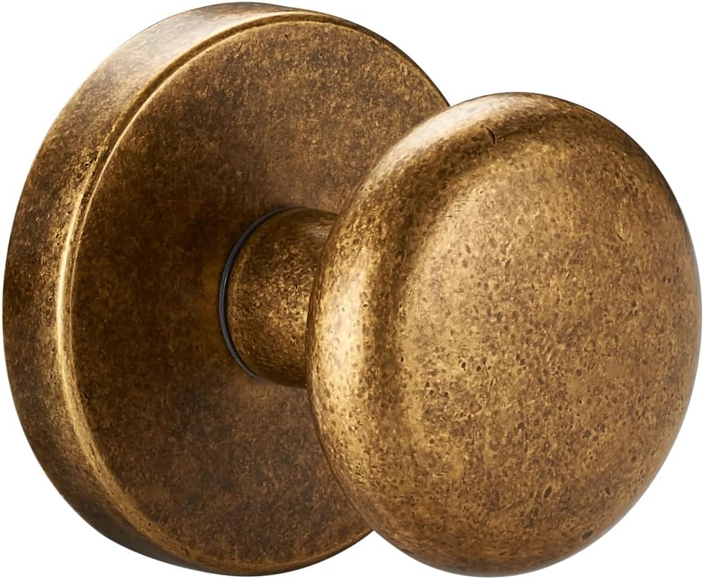 Rotating Dummy Door Knob Set – 2 Pack Antique Brass Round Decorative Knobs for Closet, Double Door, French Cabinet, Vintage Style Surface-Mount Handle with Smooth Rotation