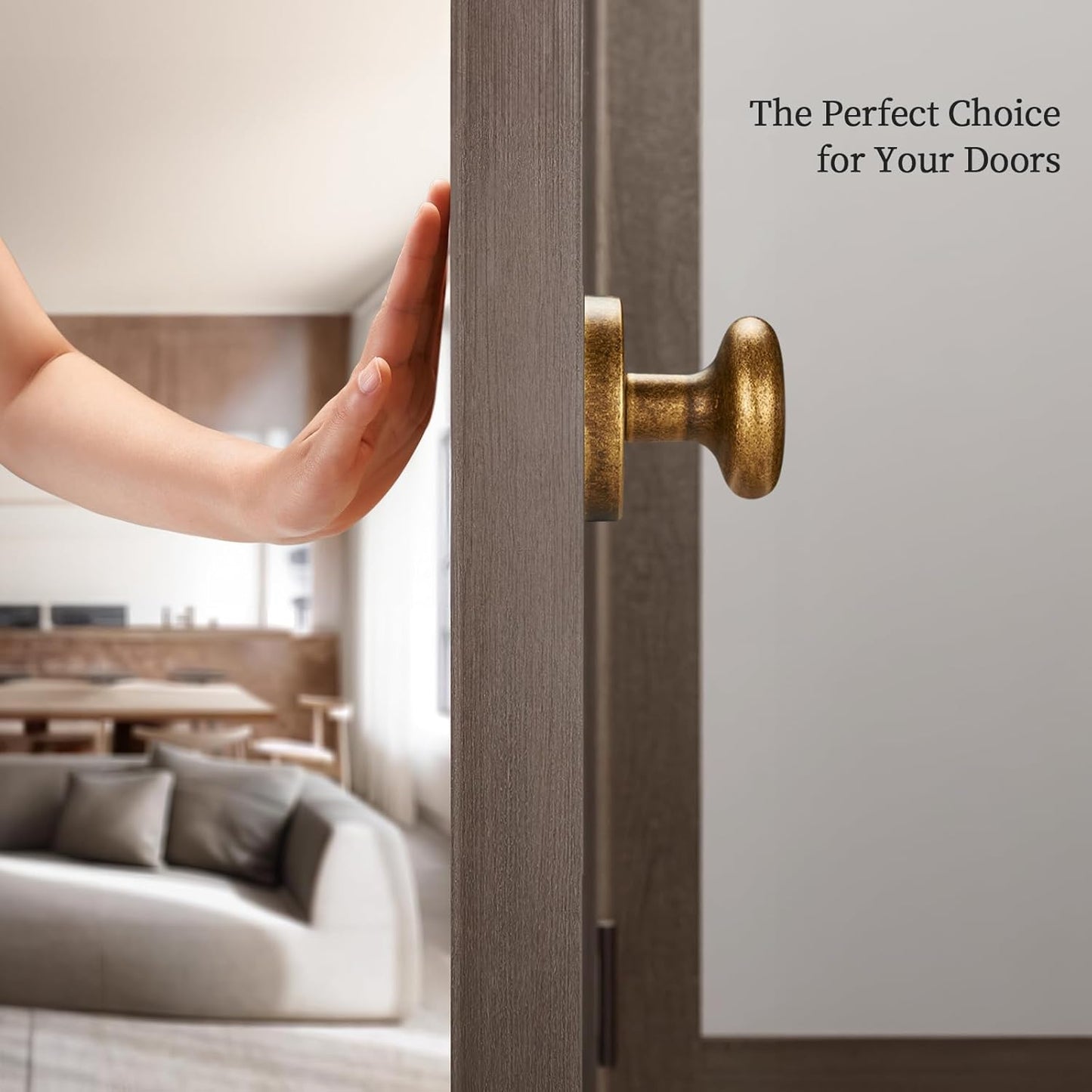 Rotating Dummy Door Knob Set – 2 Pack Antique Brass Round Decorative Knobs for Closet, Double Door, French Cabinet, Vintage Style Surface-Mount Handle with Smooth Rotation