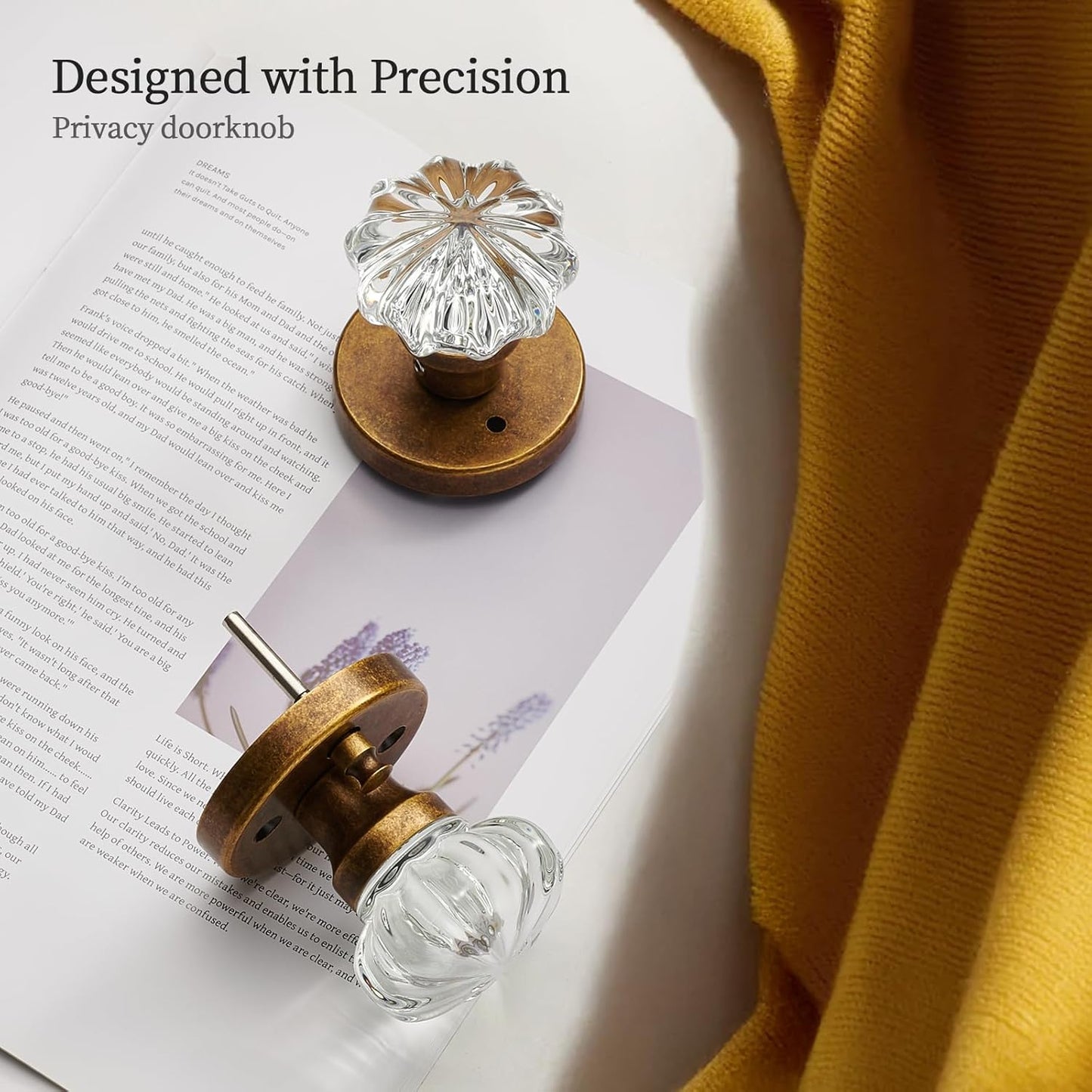 Crystal Door Knob with Lock-Aged Brass Privacy Door Handle Crystal, Glass Interior Door Knob, Vintage Gold Decorative Design - Elegant Door Hardware for Modern Home