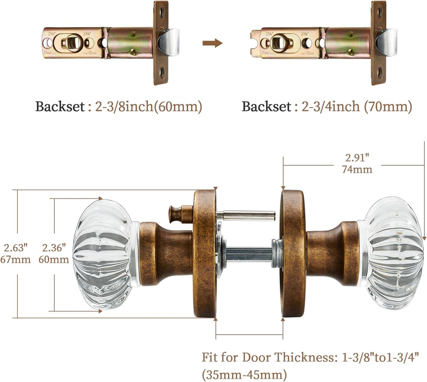 Crystal Door Knob with Lock-Aged Brass Privacy Door Handle Crystal, Glass Interior Door Knob, Vintage Gold Decorative Design - Elegant Door Hardware for Modern Home