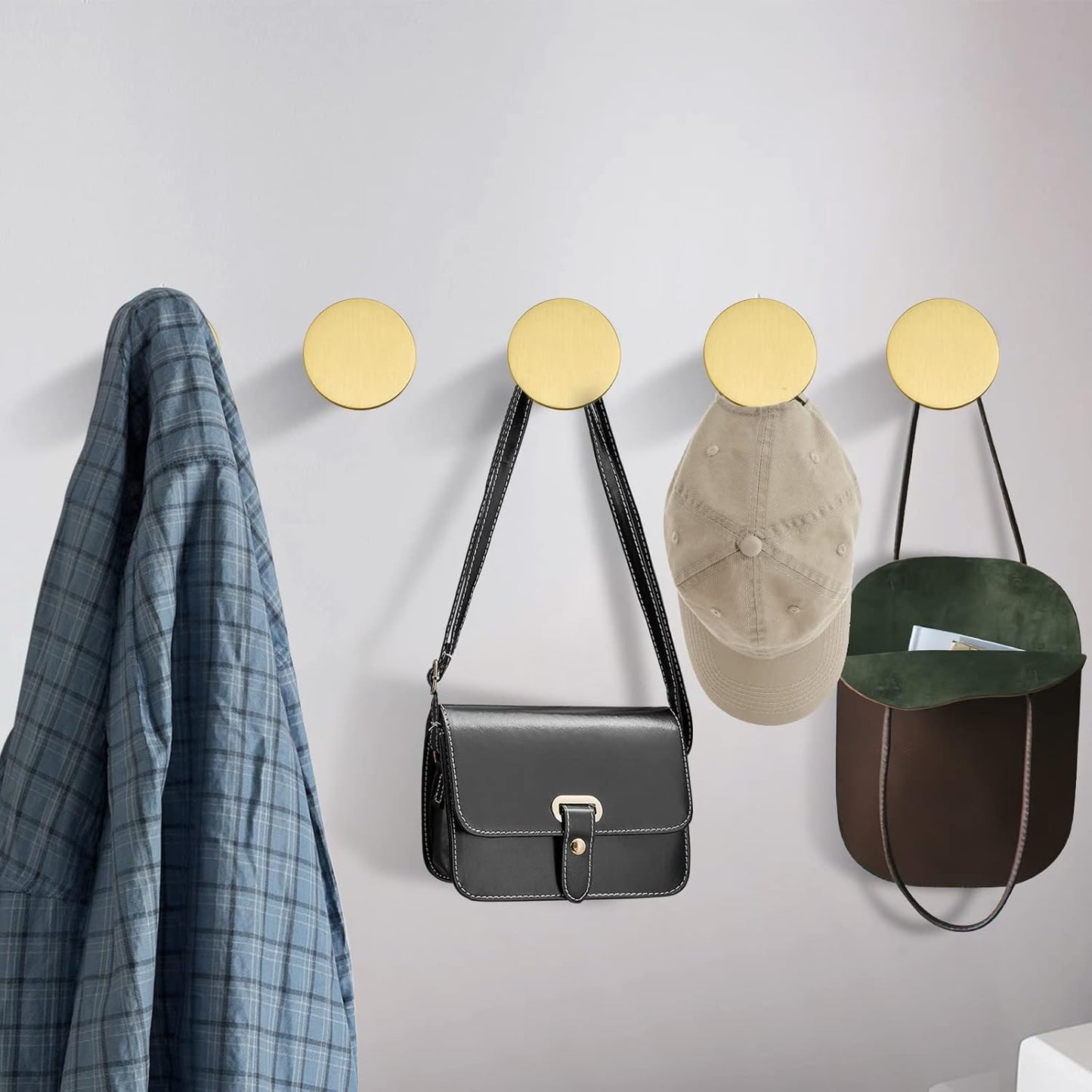 Gold Brass Coat-Hooks Wall-Mounted - 5 Pack Modern Decorative Heavy Duty Rack for Hanging Towel Hat (Style B)